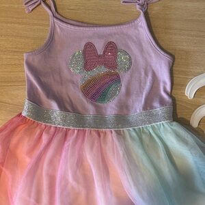 Disney Pink Pastel Rainbow Tulle Dress with Silver Waistband
